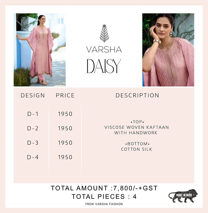 Varsha Daisy Dno Daysy 1 To 4 Viscose With Heavy Embroidery Hand Work Stylish Designer Party Wear Suit