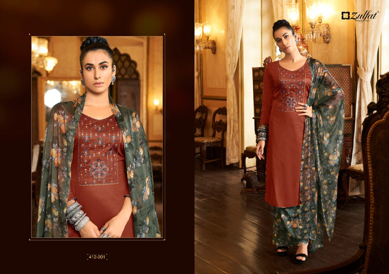 Zulfat Designer Suits Damini Jam Cotton Party Wear  Embroidered Salwar Suits