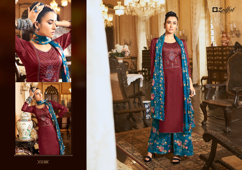 Zulfat Designer Suits Damini Jam Cotton Party Wear  Embroidered Salwar Suits