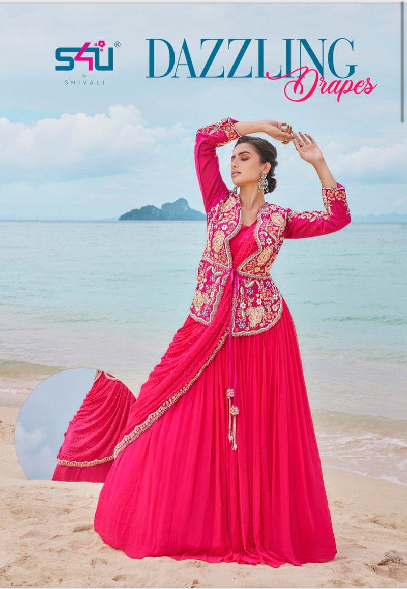S4u Shivali Dazzling Drapes Georgette With Heavy Beautiful Work Stylish Designer Party Wear Fancy Saree