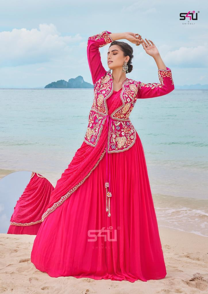 S4u Shivali Dazzling Drapes Georgette With Heavy Beautiful Work Stylish Designer Party Wear Fancy Saree