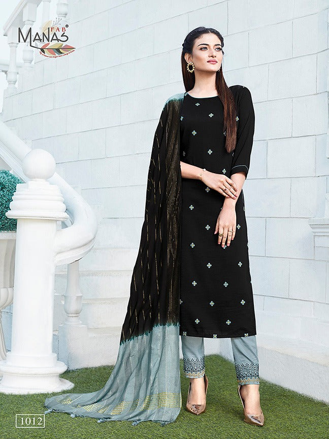 Manas Fab Delight Vol 2 Chinon Silk With Cotton Embroidery Work Kurti Collection