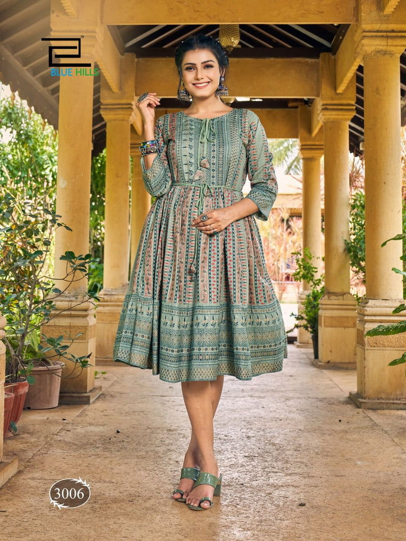 Blue Hills Desi Vdesi Rayon With Printed Work Stylish Designer Party Wear Fancy Kurti