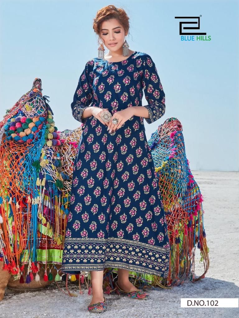 Blue Hills Dessert Vol 1 Rayon Fancy Stylish Party Wear Kurtis With Mirror Work