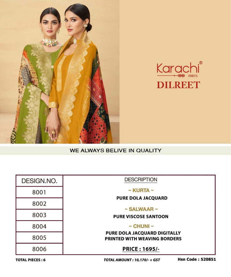 Karachi Dno 8001 To 8006 Jacquard With embroidery Work Stylish Designer Party Wear Salwar Kameez