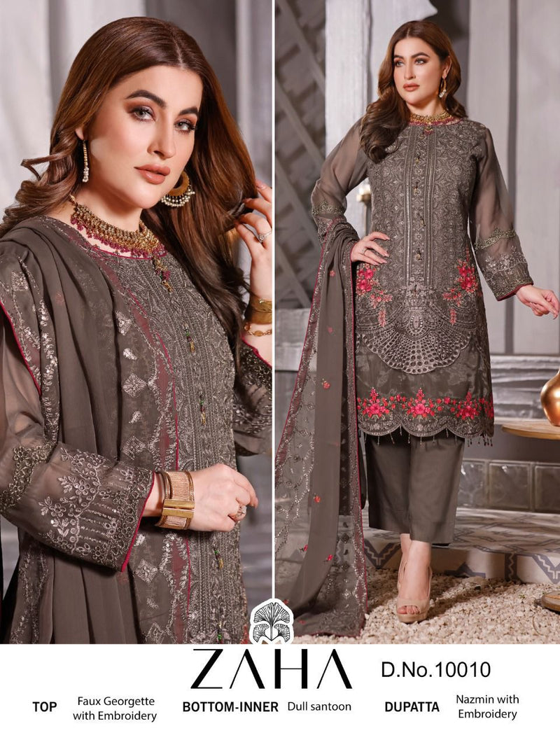 Zaha Dno 10010 Georgette Pakistani Style Embroidered Festive Wear Suits