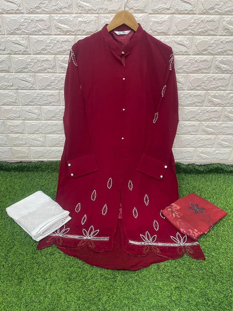 Laxuria Trendz Dno 1230 Georgette With Stylish Neck Pattern & Handwork In Sleeve Preet Kurti