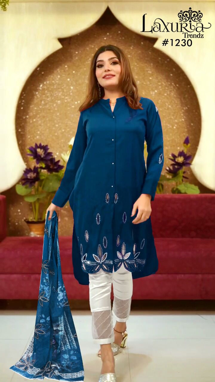 Laxuria Trendz Dno 1230 Georgette With Stylish Neck Pattern & Handwork In Sleeve Preet Kurti