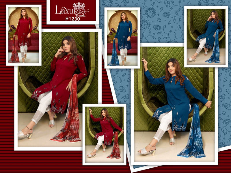 Laxuria Trendz Dno 1230 Georgette With Stylish Neck Pattern & Handwork In Sleeve Preet Kurti