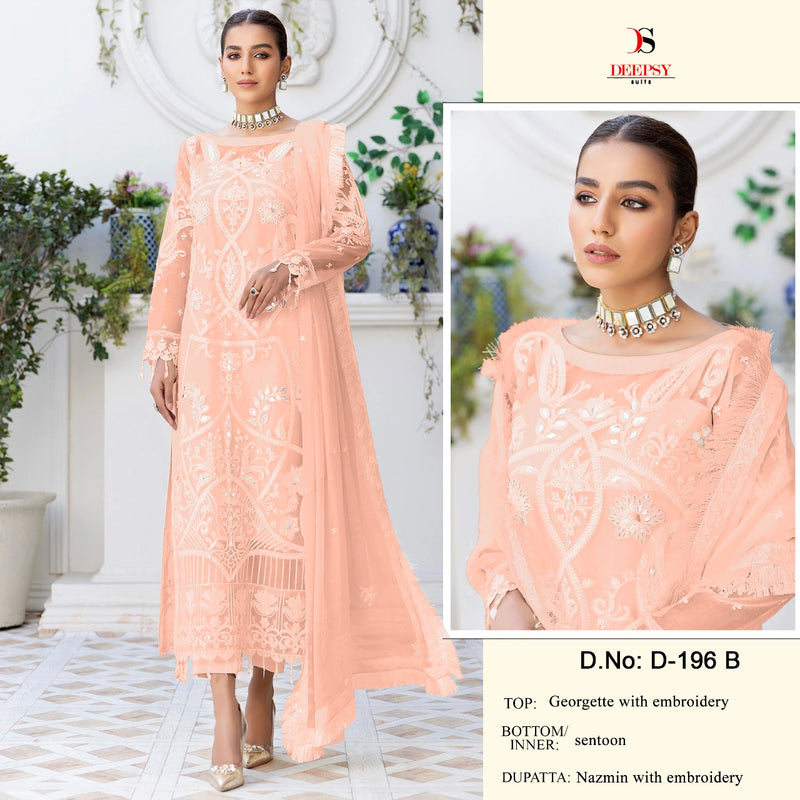 Deepsy Suits D No 196 Georgette Fancy Embroidered Pakistani Style Party Wear Salwar Suits