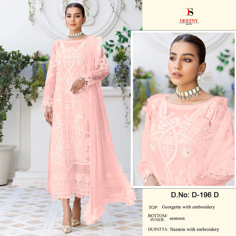 Deepsy Suits D No 196 Georgette Fancy Embroidered Pakistani Style Party Wear Salwar Suits