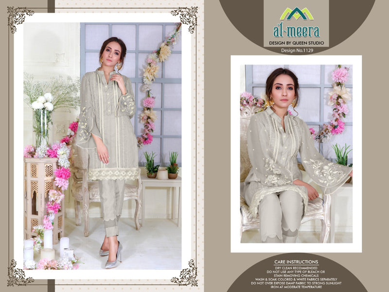 D No 1129 By Al Meera Gray Fox Georgette With With Embroidery Work Casual Wear Salwar Suits