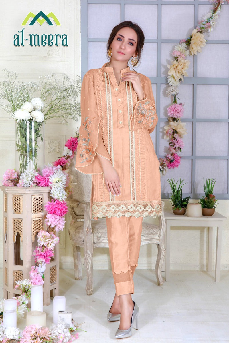 D No 1129 By Al Meera Orange Fox Georgette With With Embroidery Work Casual Wear Salwar Suits