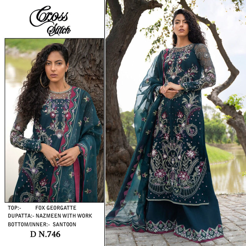 Cross Stitch Dsg No 746 Fox Georgette Designer Pakistani Style Wedding Wear Salwar Suits