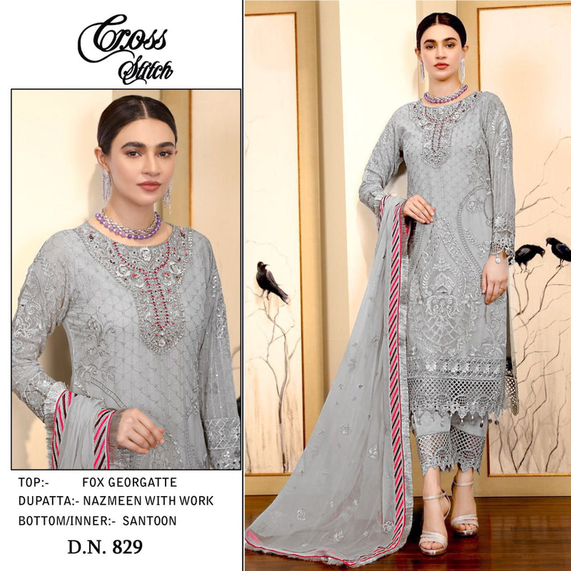 Cross Stitch Dsg No 829 Fox Georgette Pakistani Style Party Wear Salwar Suits