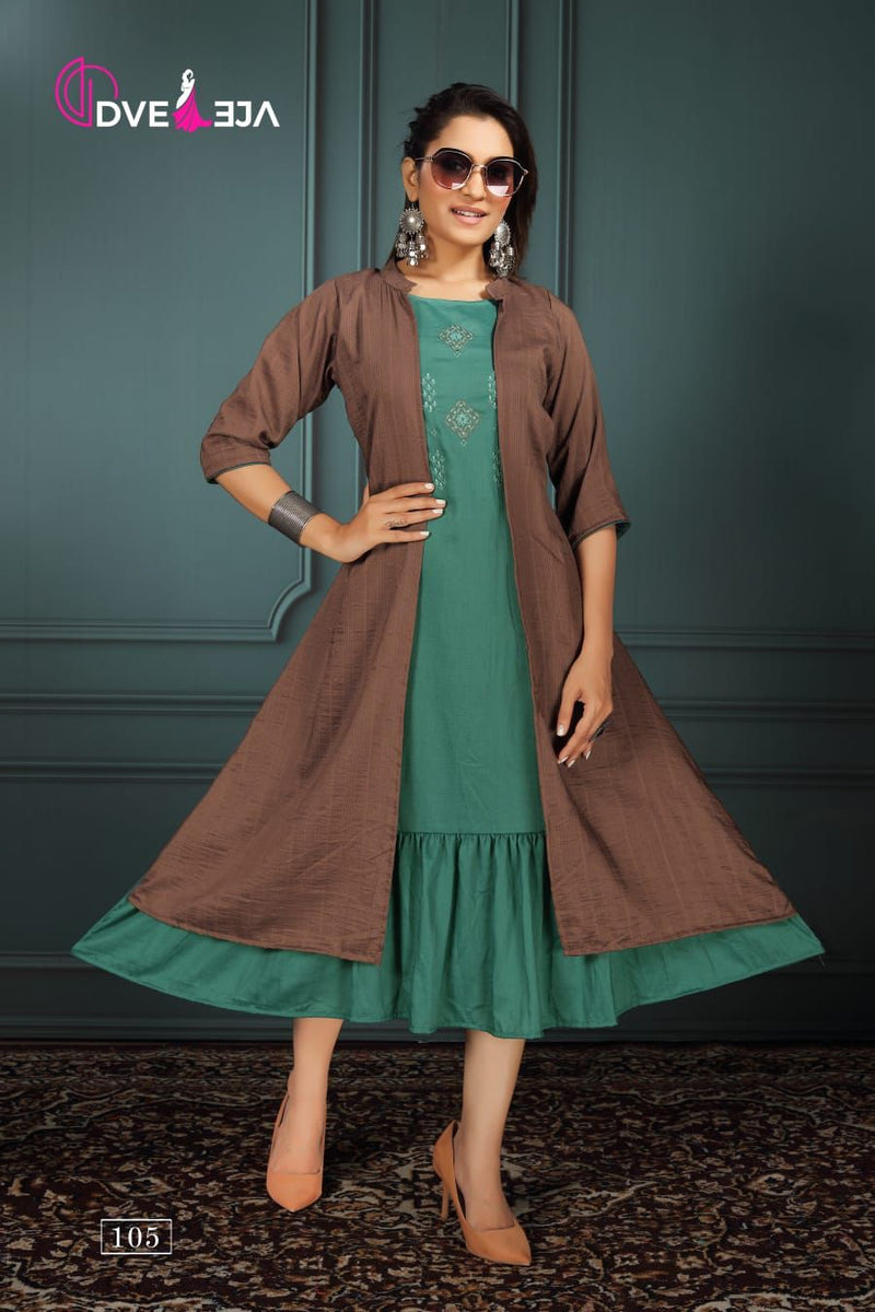 Dveeja Mohey Fancy Rayon Jacket Style Fancy Party Wear Kurtis