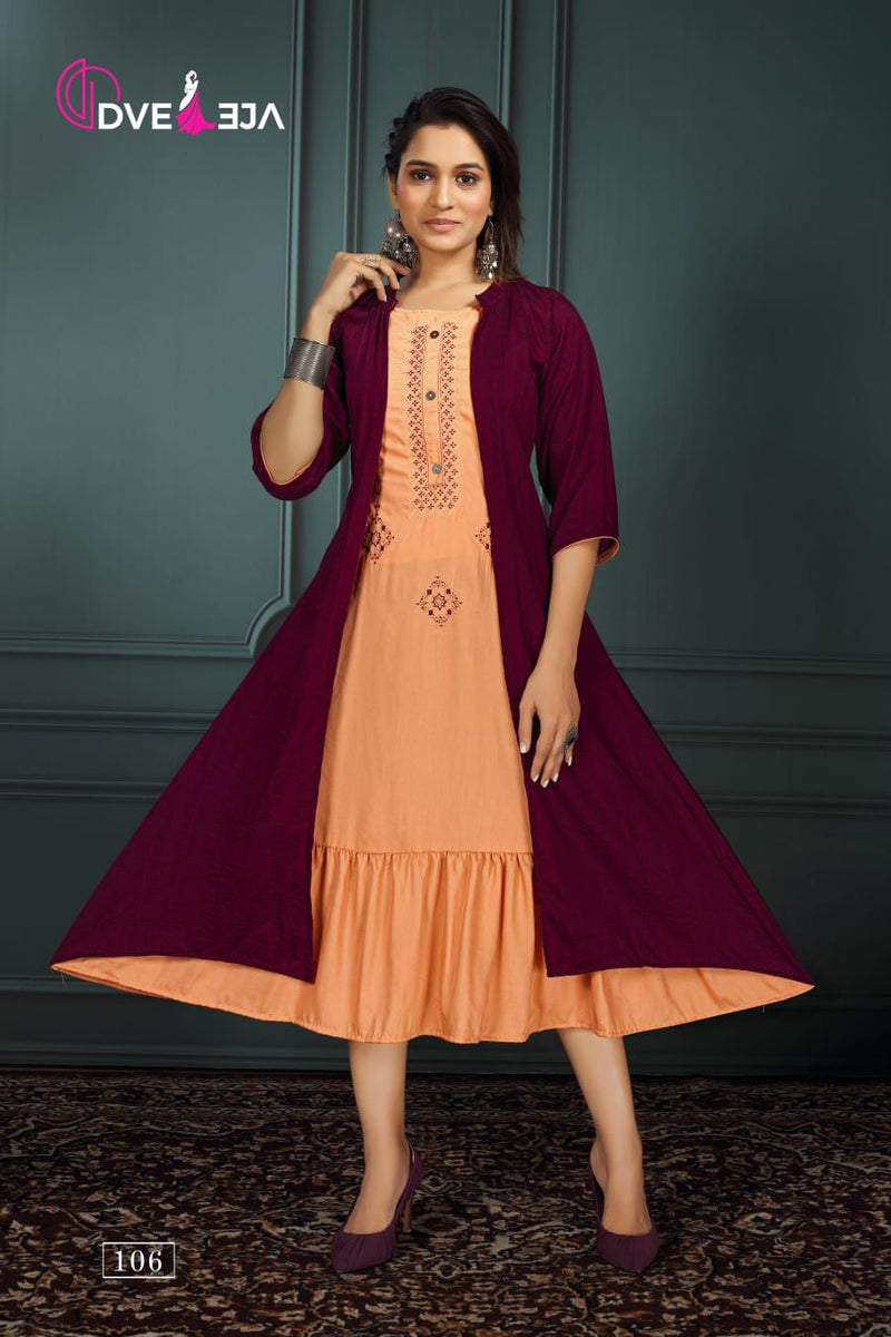 Dveeja Mohey Fancy Rayon Jacket Style Fancy Party Wear Kurtis