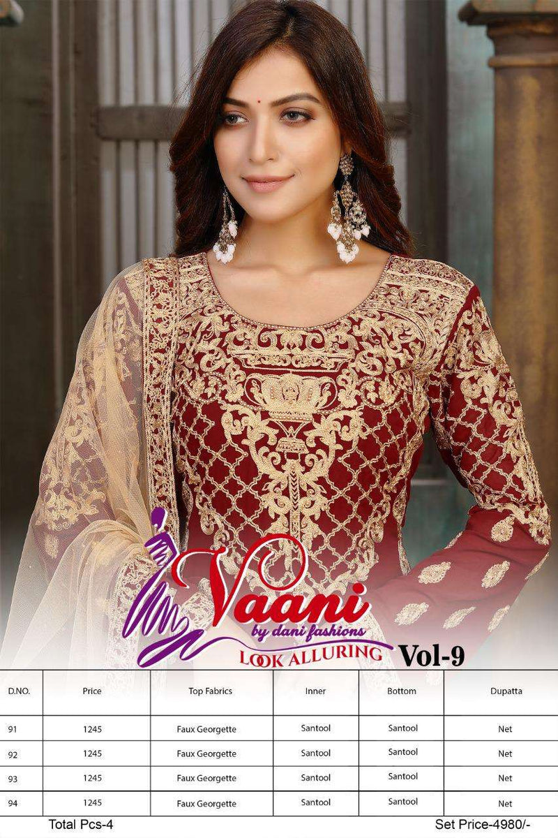 Dani Fashion Launch By Vaani Vol 9 Georgette With Heavy Embroidery Work Exclusive Pakistani Salwar Kameez