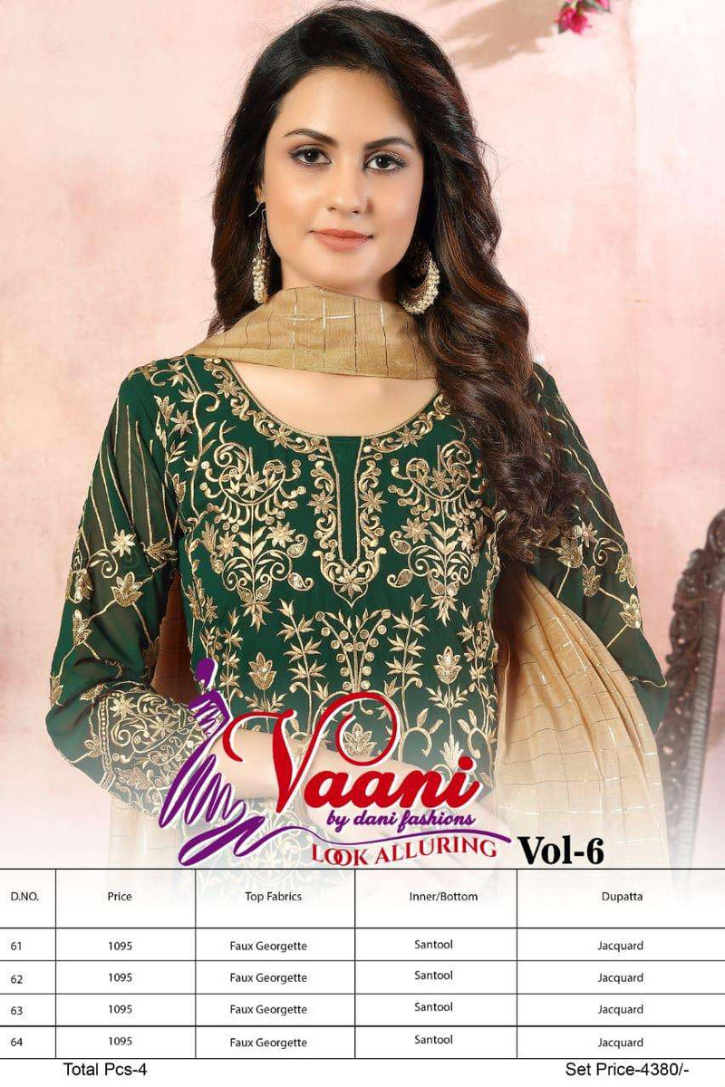 Dani Fashion Vaani Vol 6 Georgette With Embroidery Work Exclusive Party Wear Salwar Suit