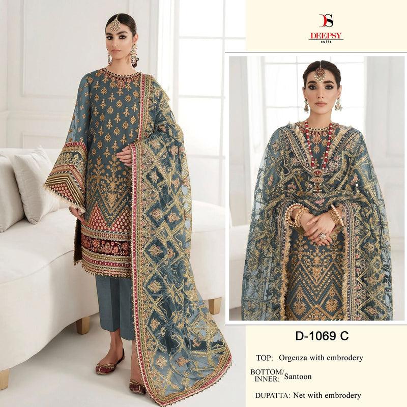 Deepsy Suit D 1069 Organza With Heavy Embroidery Designer Salwar Suit