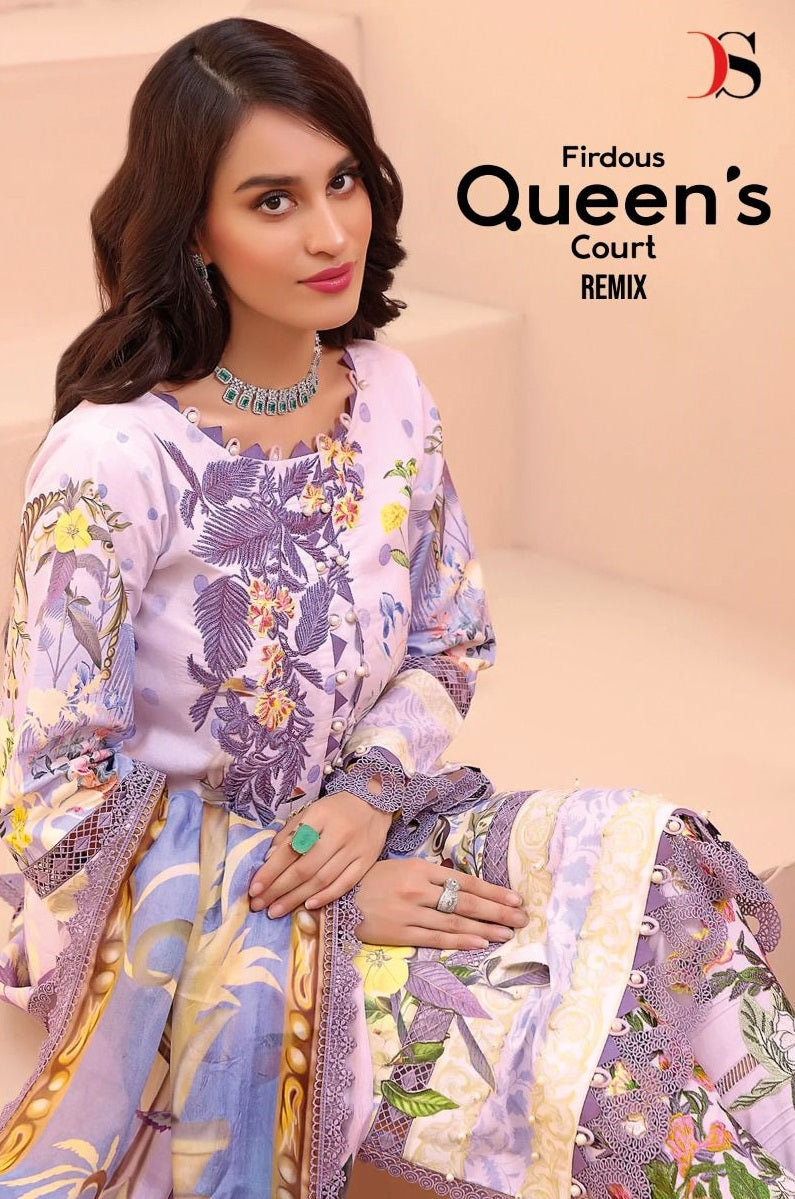 Deepsy Suit Firdous Queens Court Remix Pure Cotton With Embroidery Work Salwar Kameez