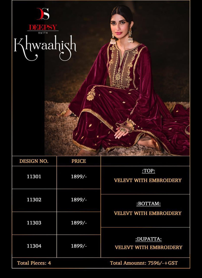 Deepsy Suit Khwaahish Velvet With Embroidery Work Salwar Suit