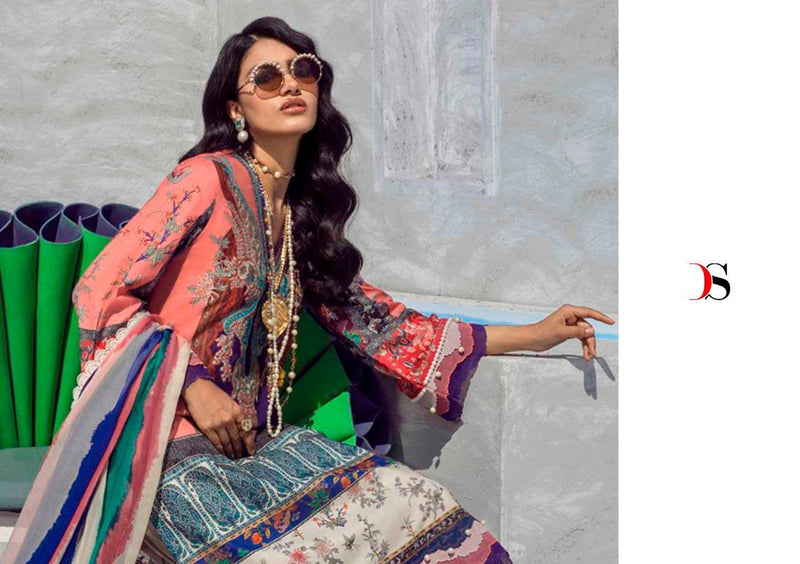 Deepsy Suit Sana Safinaz Muzlin Vol 3 Cotton Print With Embroidery Work Fancy Pakistani Salwar Kameez