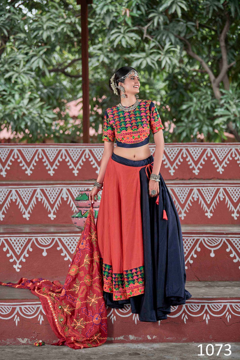 Chinon Chiffon Kurti Style Lehenga Choli with Floral Pattern Sequins, Gota  Patti, Thread Embroidery, And Dupatta | Exotic India Art