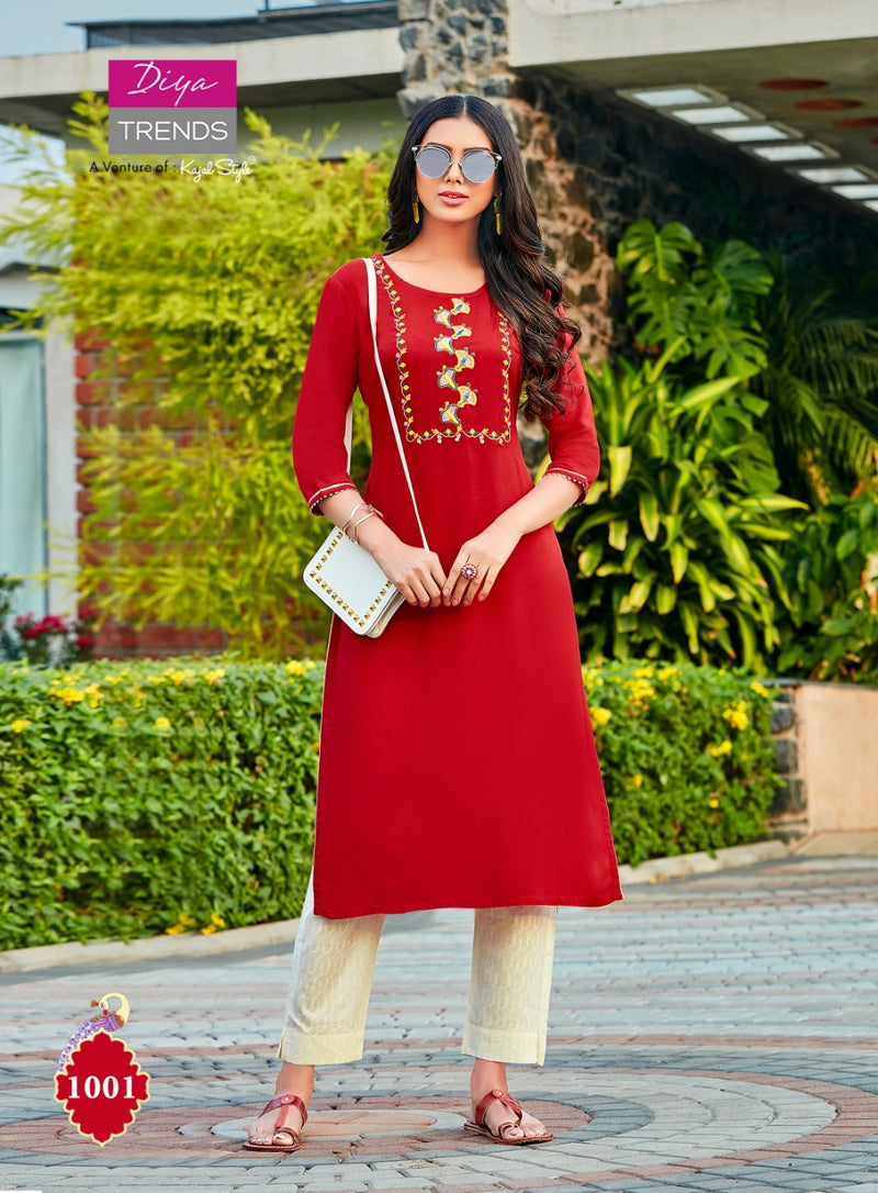 Diya Trends Casual Diaries Vol 1 Heavy Rayon Embroidery Work Kurti Collection