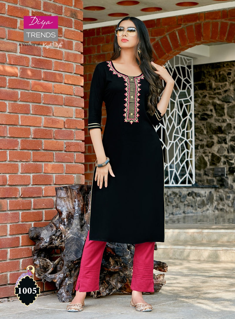 Diya Trends Casual Diaries Vol 1 Heavy Rayon Embroidery Work Kurti Collection