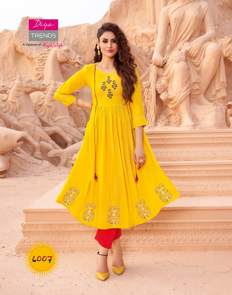 Diya Trends Ethnicity Vol 6 Rayon Classy With Long Gown Style Kurtis