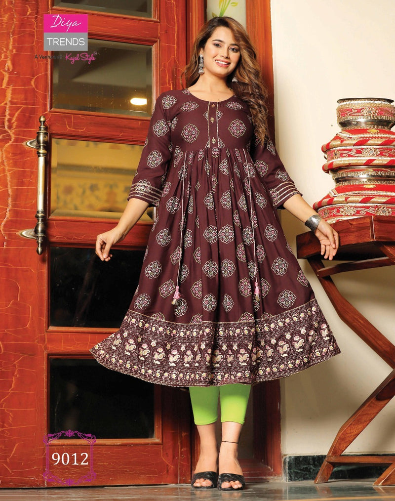 Diya Trends Ethnicity Vol 9 Rayon Fancy Embroidery Work Classy Wear Kurtis