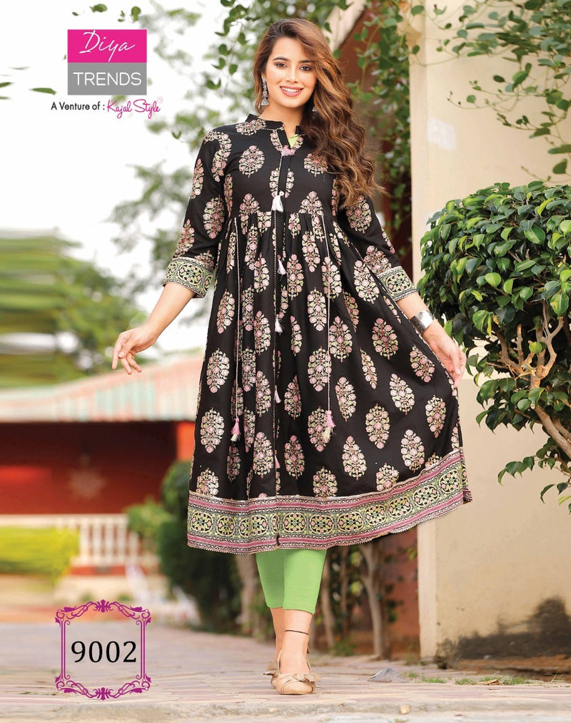 Diya Trends Ethnicity Vol 9 Rayon Fancy Embroidery Work Classy Wear Kurtis