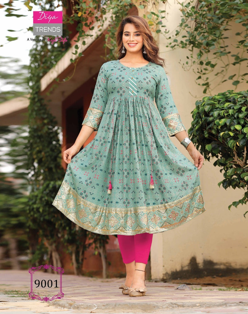 Diya Trends Ethnicity Vol 9 Rayon Fancy Embroidery Work Classy Wear Kurtis