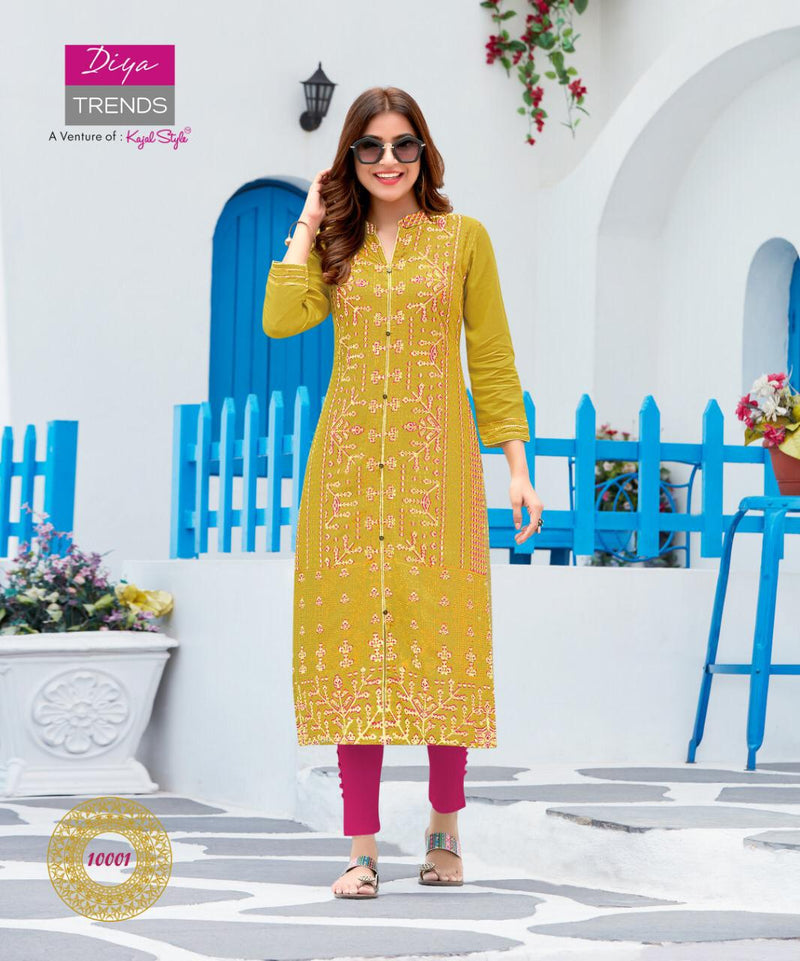 Diya Trends Garden City Vol 10 Rayon With Printed Readymade Fancy Formal Wear Sraight Long Kurti