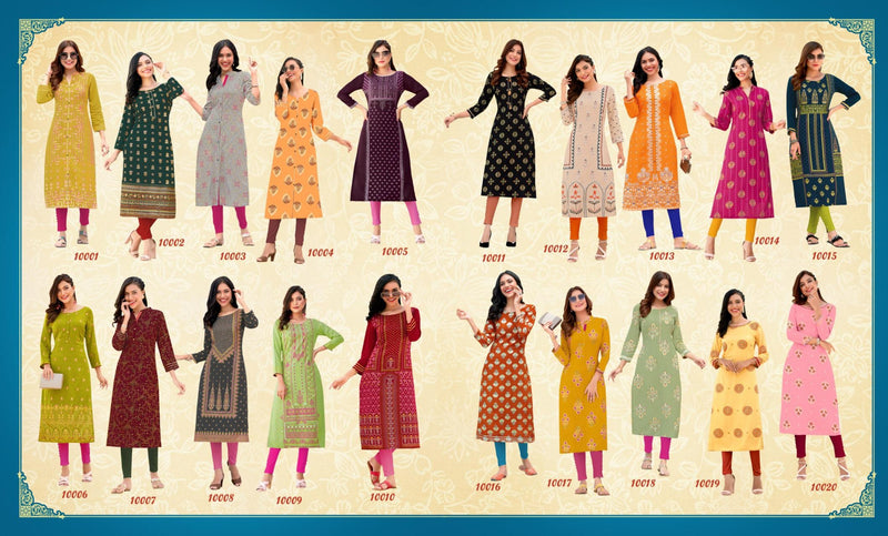 Diya Trends Garden City Vol 10 Rayon With Printed Readymade Fancy Formal Wear Sraight Long Kurti