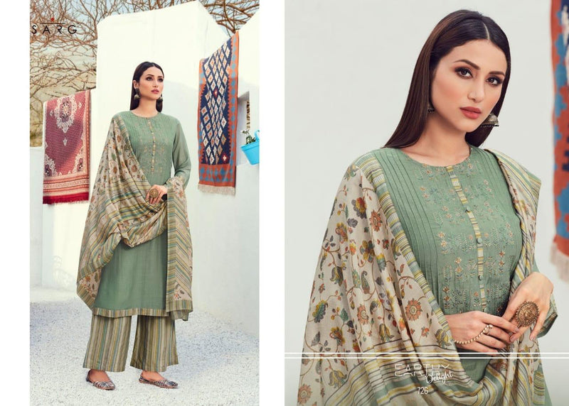 Sarg Earthy Delight Fabric With Digital Print Embroidery Work Salwar Suit In Viscose