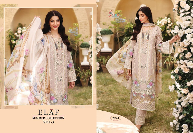 Shree Fabs Elaf Summer Collection Vol 3 Cotton Embroidered Pakistani Style Party Wear Salwar Suits