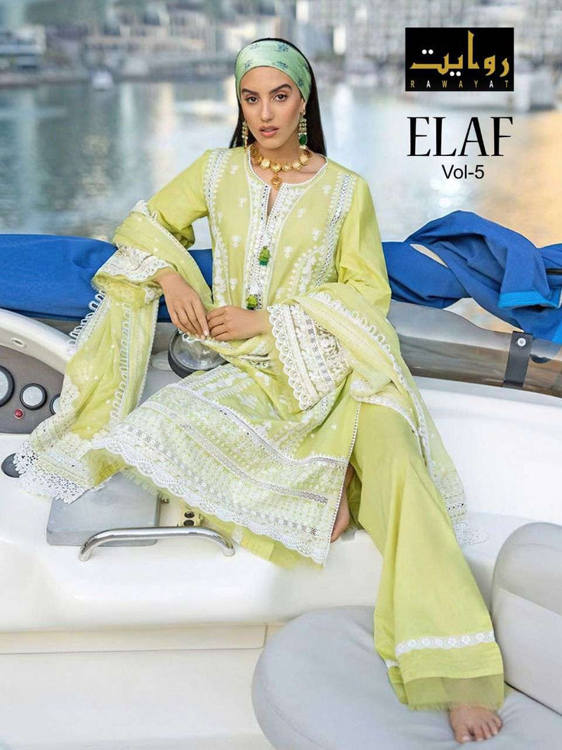 Rawayat Fashion Elaf Vol 5 Lawn Cotton Embroidered Pakistani Style Party Wear Salwar Suits
