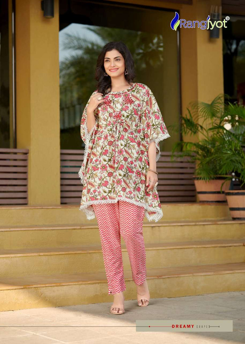 Rangjyot Eliza Fancy Stylish Kaftan Style Short Cotton  Kurtis With Bottom