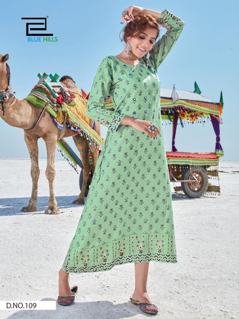 Blue Hills Dessert Vol 1 Rayon Fancy Stylish Party Wear Kurtis With Mirror Work