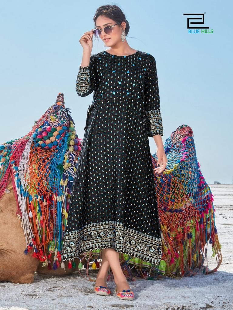 Blue Hills Dessert Vol 1 Rayon Fancy Stylish Party Wear Kurtis With Mirror Work