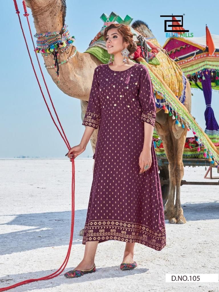 Blue Hills Dessert Vol 1 Rayon Fancy Stylish Party Wear Kurtis With Mirror Work