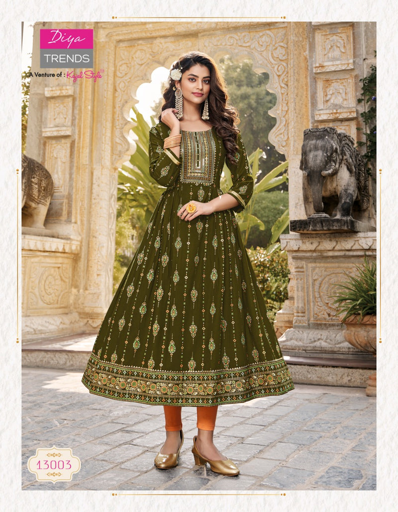 Diya Trends Ethnicity Vol 13 Rayon With Fancy Work Stylish Designer Festive Wear Fancy Kurti
