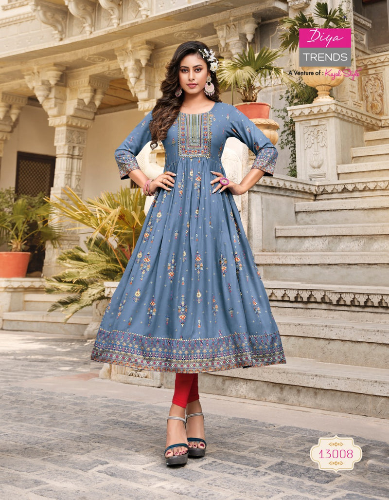 Diya Trends Ethnicity Vol 13 Rayon With Fancy Work Stylish Designer Festive Wear Fancy Kurti