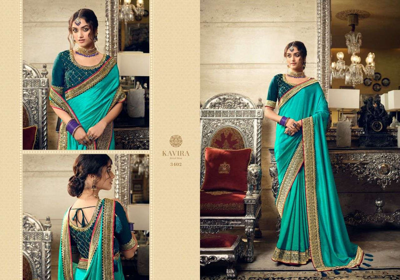 Kaveri Evergreens Heavy  Vichitra Silk Fancy Blue  Beautiful Party Wear Sarees