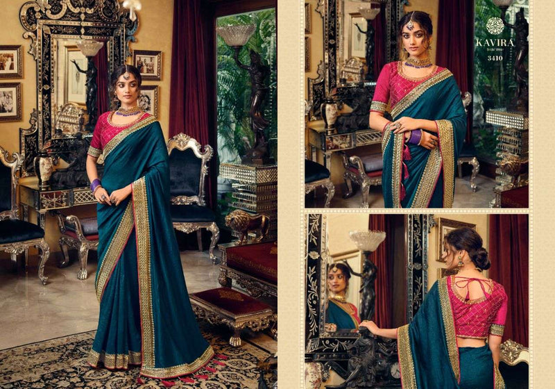 Kaveri Evergreens Heavy  Vichitra Silk Fancy Blue  Beautiful Party Wear Sarees