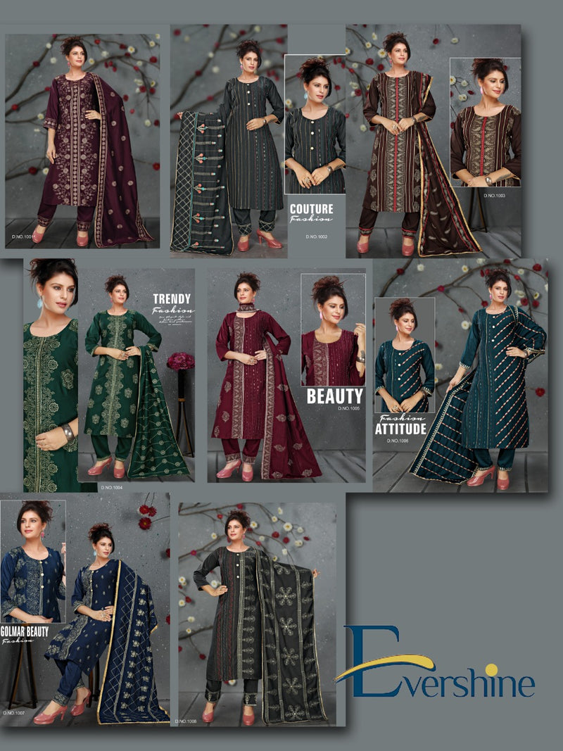 Master Evershine Chanderi Party Wear Ready Made  Salwar Suits