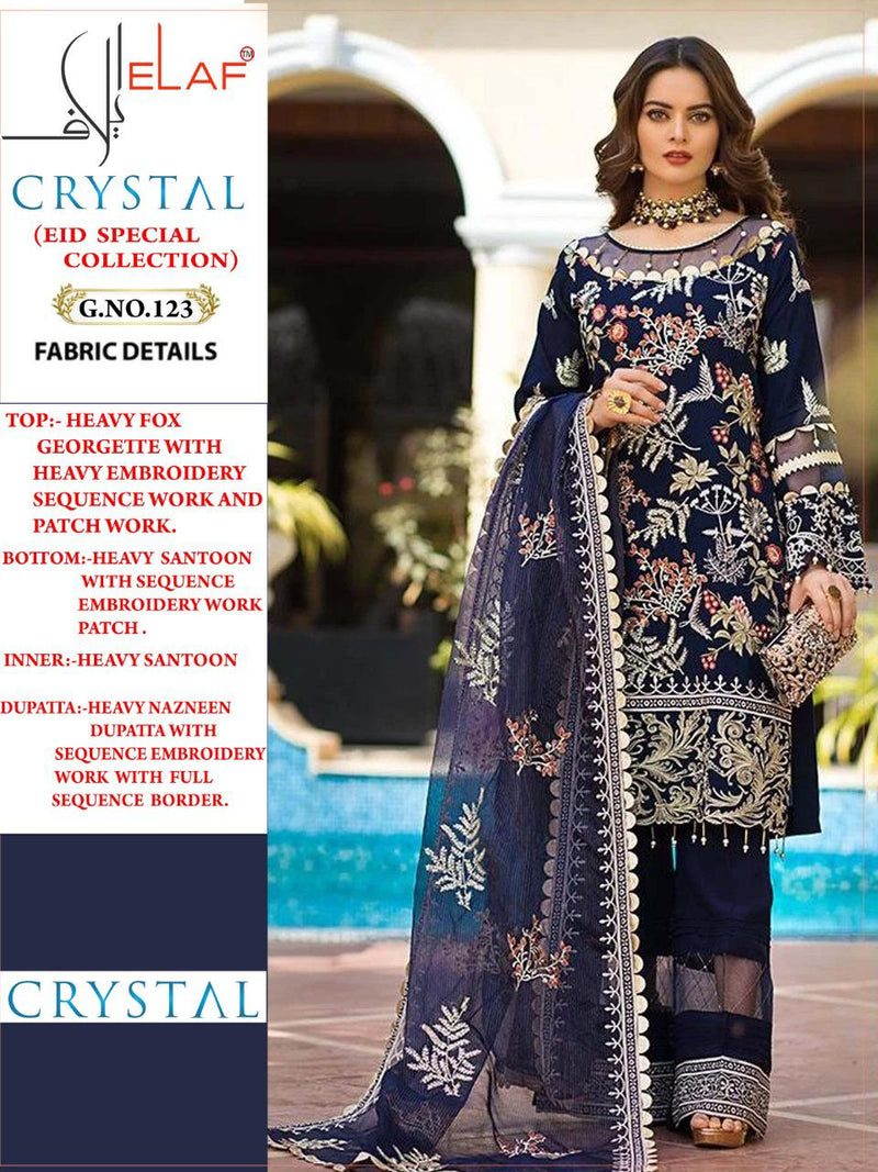 Elaf Fashion Crystal 123 Heavy Georgette Embroidery Work Pakistani Salwar Kameez