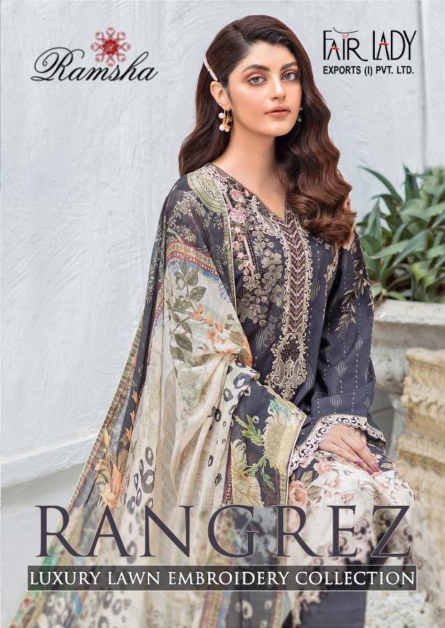 Fairlady Ramsha Rangrez Lawn Cotton Digital Print Heavy Embroidery Work Pakistani Salwar Kameez